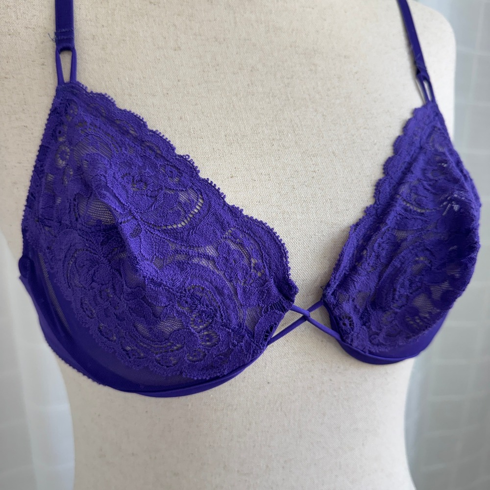 Vintage 1990s Victorias Secret 36C Purple Lace Bra Lingerie Underwire Feminine